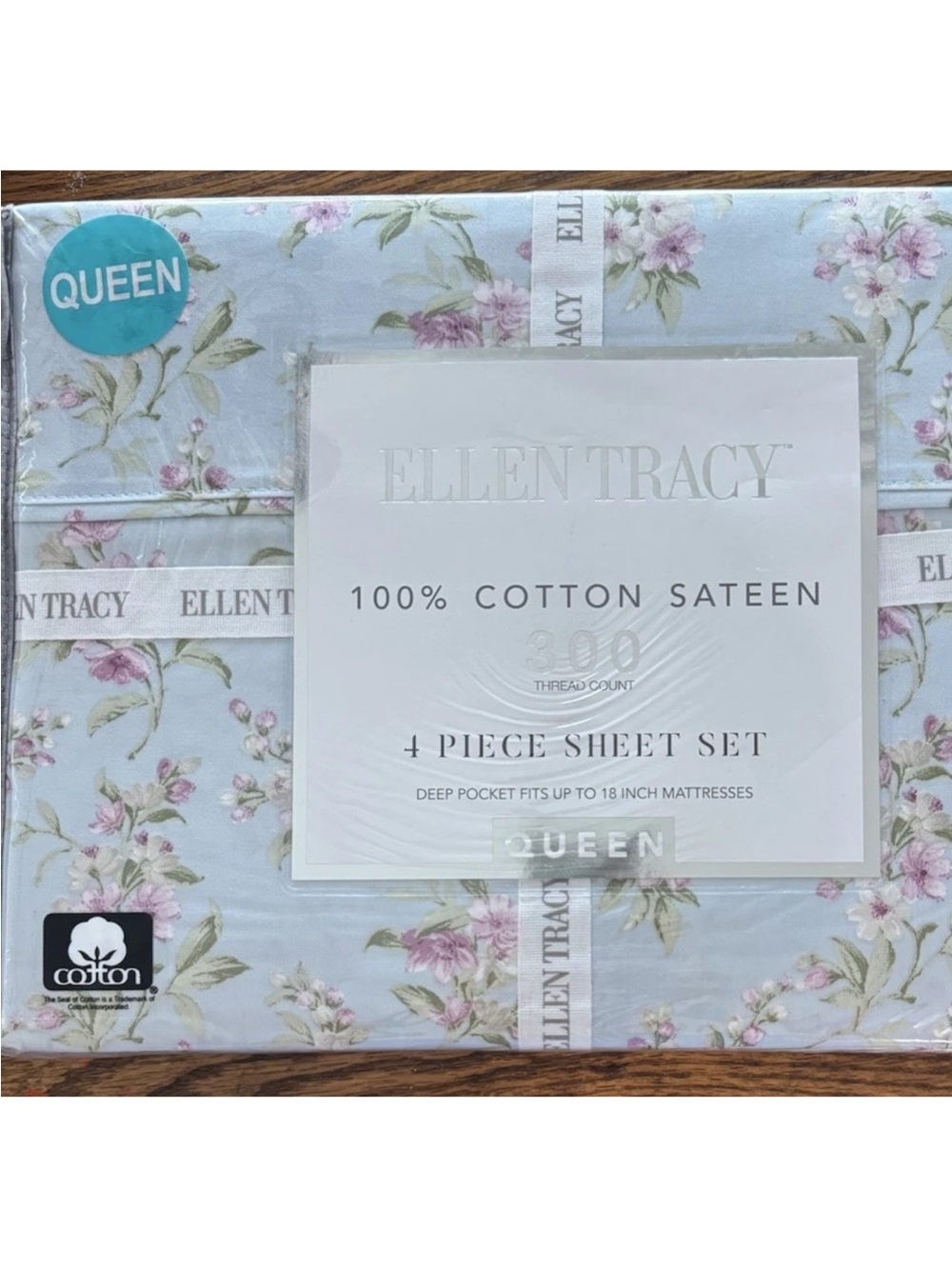 Ellen Tracy QUEEN 4 Pc Sheet Set ~ 300TC Cotton Sateen ~ Deep Pocket Floral